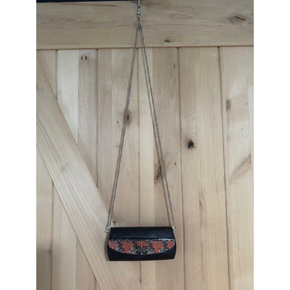 Stella Page | Black Leather Silver Hardware Red Sparkle Decoupage Chain Purse - Picture 2 of 13